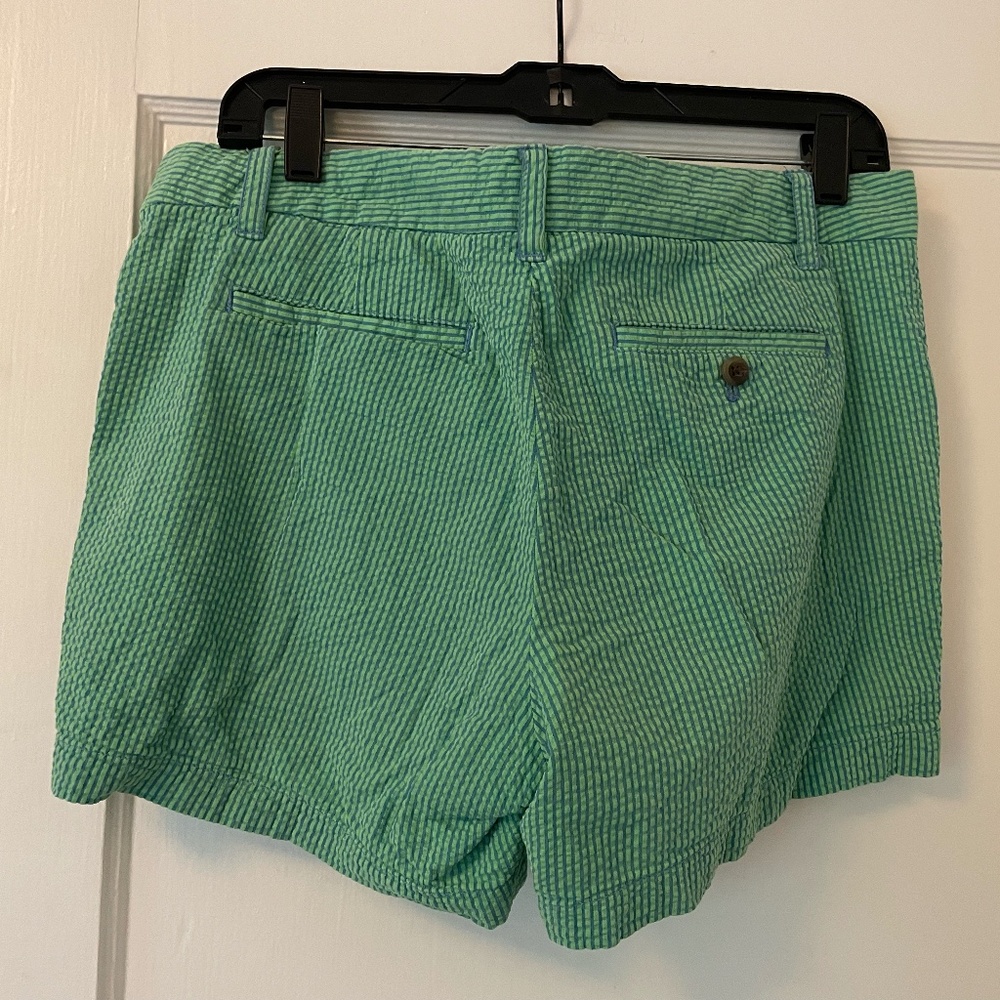 Women's J.Crew Blue/Green Seersucker Shorts, 4.5" inseam, size 10 - Picture 3 of 4
